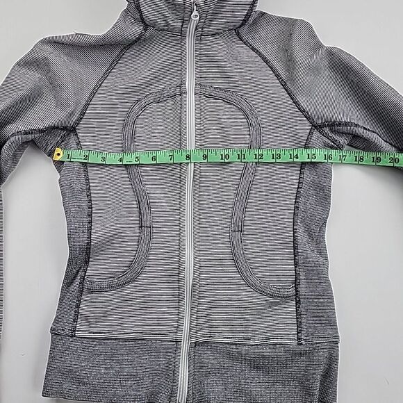 Lululemon Athletica White Black Microstripe Thumbhole Zip Scuba Hoodie Size 4 - Picture 9 of 10